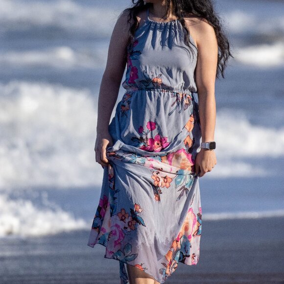 Leifsdottir Floral Dress with Pink and Gray Accents - Picture 1 of 8
